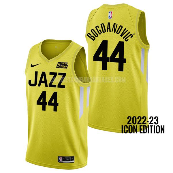 camiseta bojan bogdanovic de la utah jazz 44 amarillo icon edition hombres 2022-23