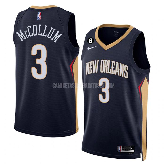 camiseta c.j. mccollum de la new orleans pelicans 3 azul marino icon edition hombres 2022-23