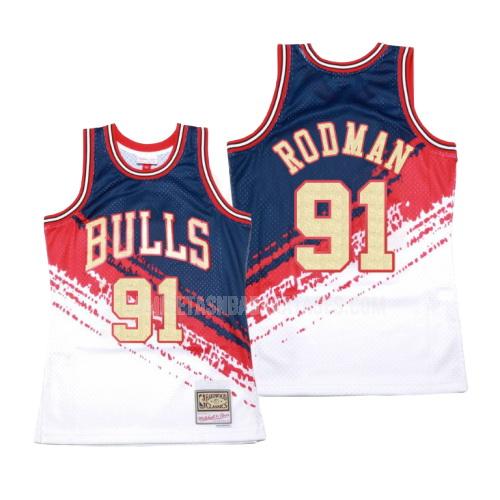 camiseta dennis rodman de la chicago bulls 91 blanco hardwood classics hombres 1997-98