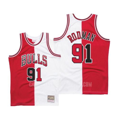 camiseta dennis rodman de la chicago bulls 91 rojo blanco división hardwood classics hombres