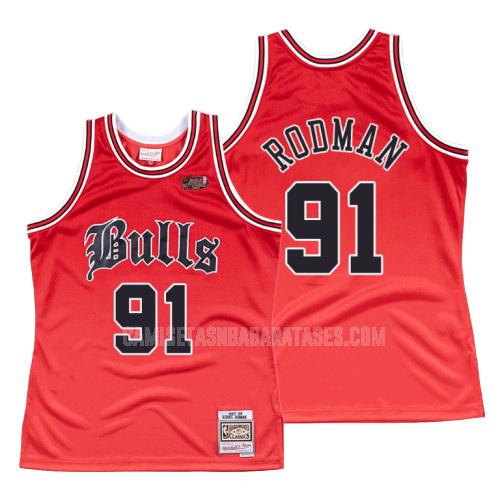 camiseta dennis rodman de la chicago bulls 91 rojo old english hombres 1997-98