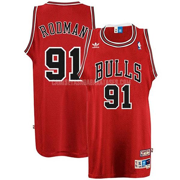 camiseta dennis rodman de la chicago bulls 91 rojo swingman hombres
