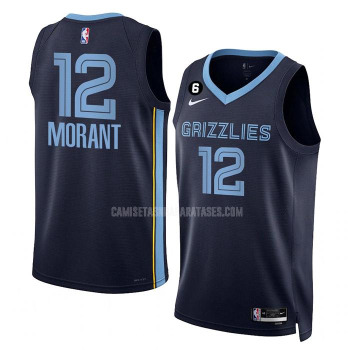 camiseta ja morant de la memphis grizzlies 12 azul marino icon edition hombres 2022-23