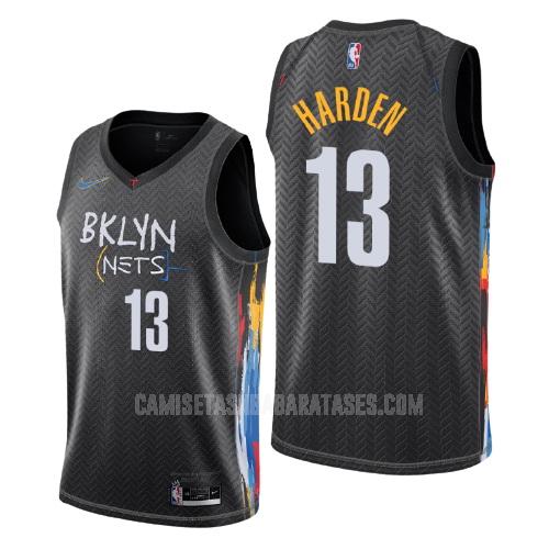 camiseta james harden de la brooklyn nets 13 negro city edition hombres 2020-21