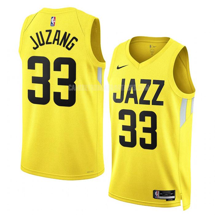 camiseta johnny juzang de la utah jazz 33 amarillo icon edition hombres 2022-23