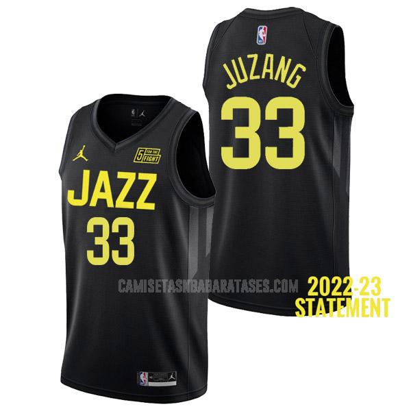 camiseta johnny juzang de la utah jazz 33 negro statement edition hombres 2022-23