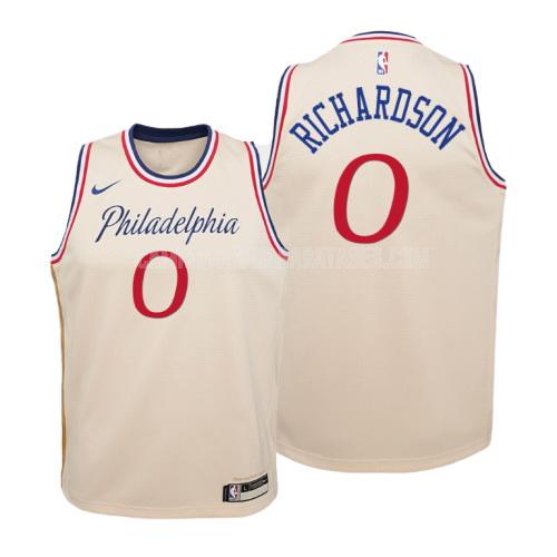 camiseta josh richardson de la philadelphia 76ers 0 color crema edición city niños 2019-20