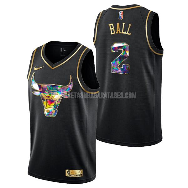camiseta lonzo ball de la chicago bulls 2 negro golden edition diamond logo hombres 2022
