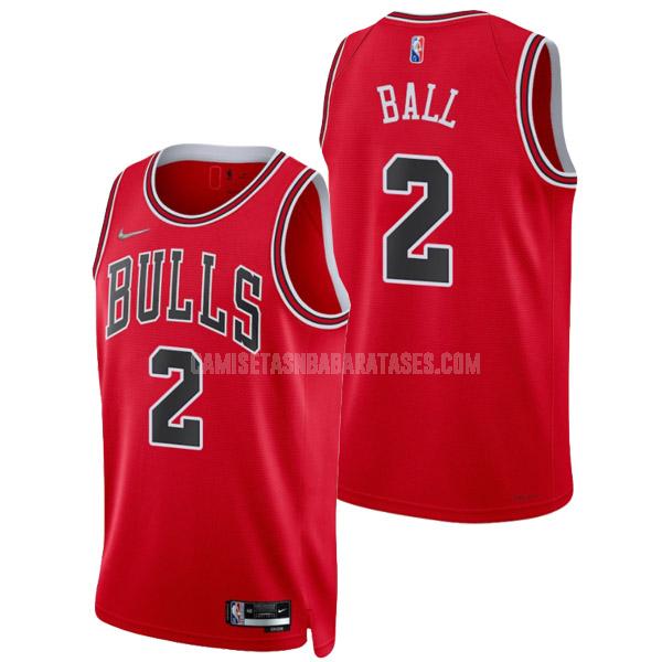 camiseta lonzo ball de la chicago bulls 2 rojo 75th anniversary icon edition hombres 2021-22