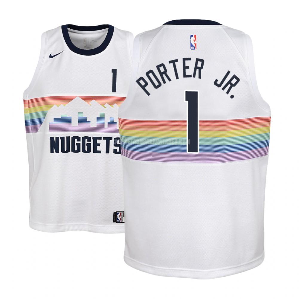 camiseta michael porter jr de la denver nuggets 1 blanco edición city niños