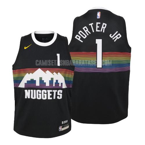 camiseta michael porter jr de la denver nuggets 1 negro edición city niños 2019-20