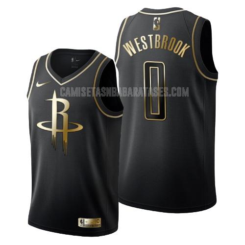 camiseta russell westbrook de la houston rockets 0 negro edición dorada hombres