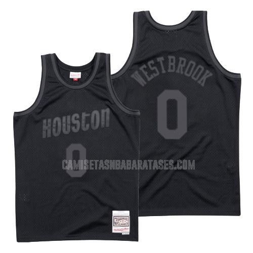 camiseta russell westbrook de la houston rockets 0 negro hardwood classics hombres