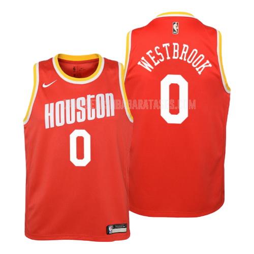 camiseta russell westbrook de la houston rockets 0 rojo hardwood classics niños