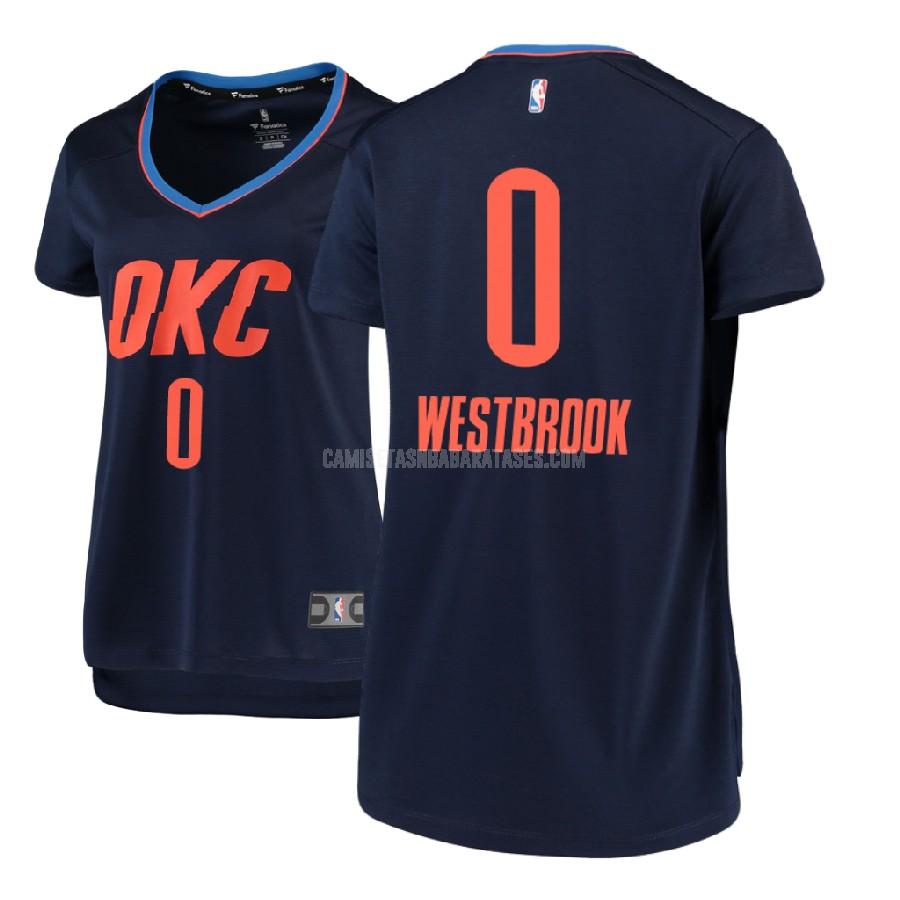 camiseta russell westbrook de la oklahoma city thunder 0 azul marino statement mujer 2017-18
